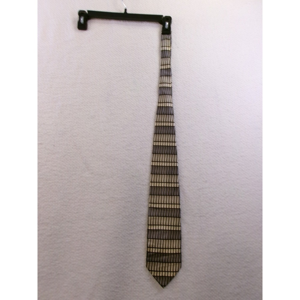 Umberto Bossi Mens OS‎ Necktie Grey Silver Geometric Grid Handmade Silk Italy